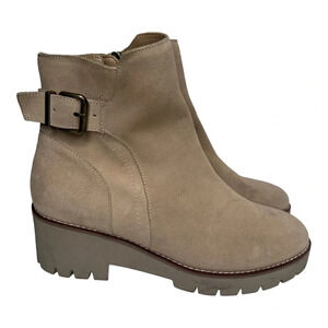 Blondo Women's Darleen Ankle Boots Beige/Tan Suede Block Heel Zip Up Size 10M